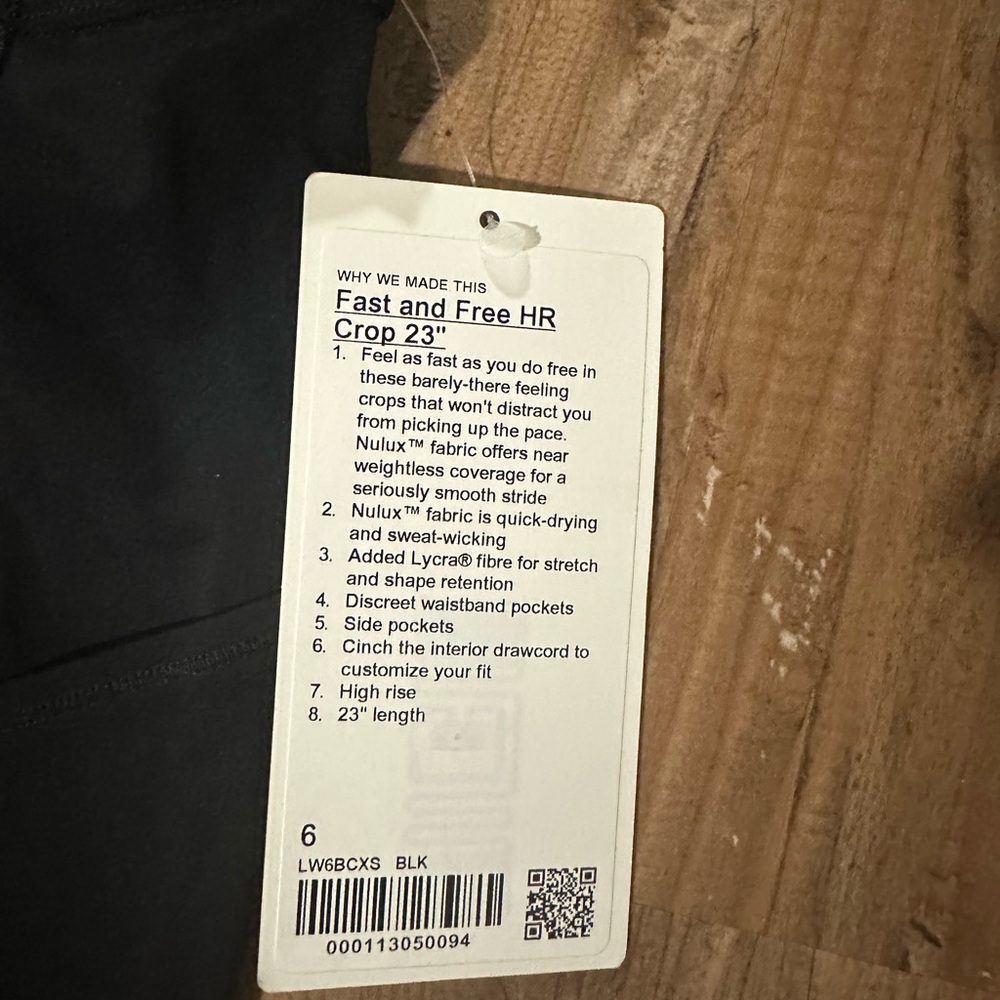 Lululemon fast and free HR crop 23” size 6